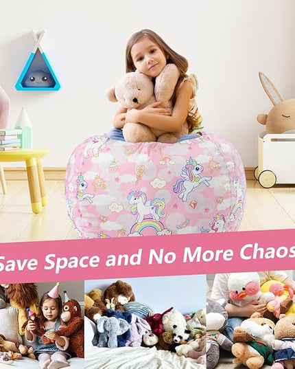 Bean Bag Chair for Kids Stuffed Animal Storage Beanbag Chairs,Toddler Toy Storage Organizer for Girls and Boys,Large 32'' Cover Only（No Filling - LeafyLoom