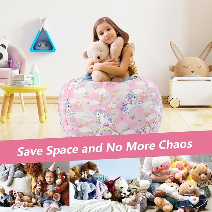 Bean Bag Chair for Kids Stuffed Animal Storage Beanbag Chairs,Toddler Toy Storage Organizer for Girls and Boys,Large 32'' Cover Only（No Filling - LeafyLoom