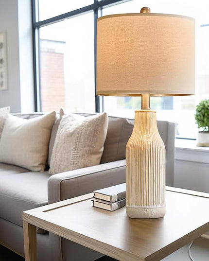 23.75" Modern Ceramic Single Table Lamp for Living Room Farmhouse Bedside Nightstand Lamp for Bedroom Home Office Dorm - LeafyLoom