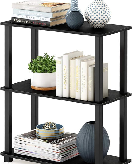 Furinno Turn-S-Tube 3-Tier Compact Multipurpose Shelf Display Rack with Square Tube, Americano/Black - LeafyLoom