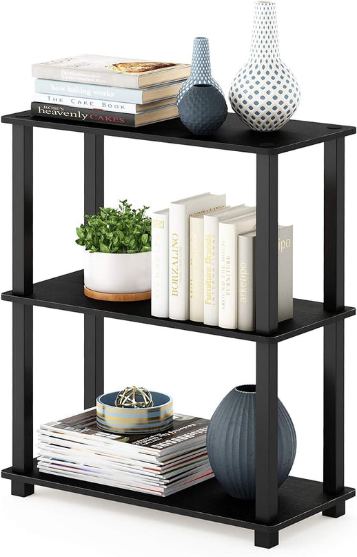 Furinno Turn-S-Tube 3-Tier Compact Multipurpose Shelf Display Rack with Square Tube, Americano/Black - LeafyLoom