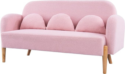 NicBex Sectional Couch Sofa with 3 Lumbar Pillows Teddy Velvet Cloud Couch for Living Room Furniture Sets with Wooden Legs, Modular Sofa for Living Room, Bedroom, Apartment,59.1" L, Pink - LeafyLoom