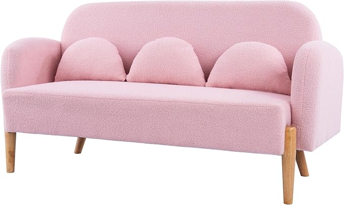 NicBex Sectional Couch Sofa with 3 Lumbar Pillows Teddy Velvet Cloud Couch for Living Room Furniture Sets with Wooden Legs, Modular Sofa for Living Room, Bedroom, Apartment,59.1" L, Pink - LeafyLoom