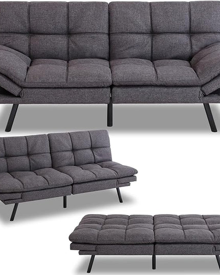 MUUEGM Futon Sofa Bed Couch Memory Foam Futon Convertible Couch Bed Sleeper,Modern Love Seat Daybed Sofa for Living Room,Small Space,Office,71",Adjustable Backrests Armrests,Grey - LeafyLoom