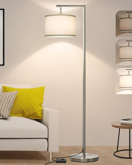 Boncoo Floor Lamps for Living Room, Standing Lamp Tall with Adjustable Silk Shade, Modern Stepless Dimmable Floor Lamp, LED Reading Standing Light for Bedroom Office Dorm Room, 9W Bulb Included - LeafyLoom