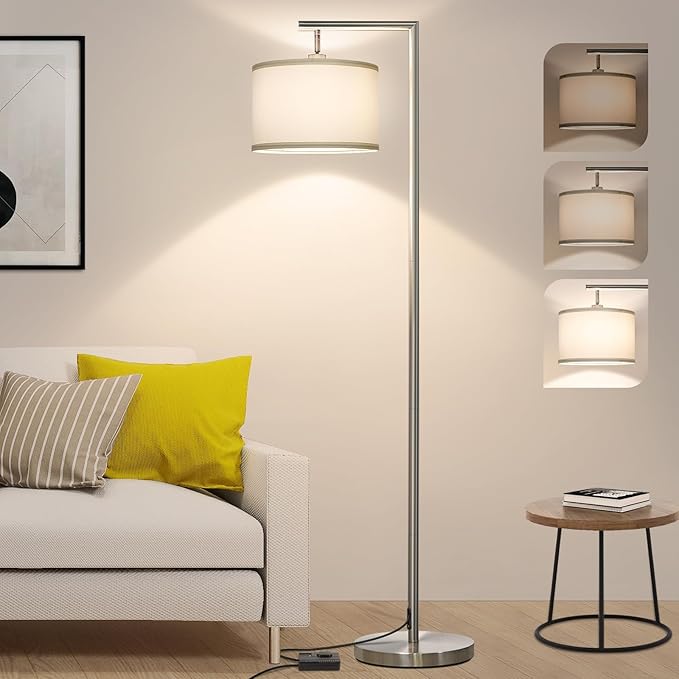 Boncoo Floor Lamps for Living Room, Standing Lamp Tall with Adjustable Silk Shade, Modern Stepless Dimmable Floor Lamp, LED Reading Standing Light for Bedroom Office Dorm Room, 9W Bulb Included - LeafyLoom