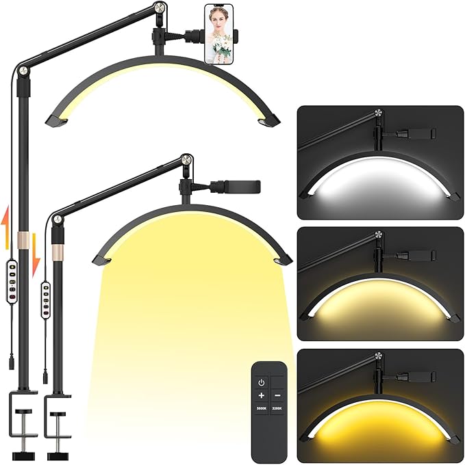 Half Moon Light for Lashes, 22'' Lash Light for Eyelash Tech, Led Half Moon Lash Light Lamp for Eyelash Extensions, Tattoo Artists, Nail Tech, Filming Content Creation - LeafyLoom