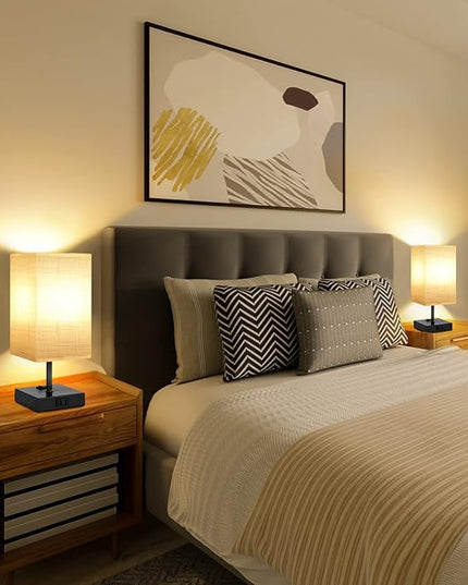 Dott Arts Table Lamp for Bedroom Set of 2,Minimalist Bedside Lamps with AC Outlets，Night Light 2700K 4000k 5000K Small Nightstand Lamps for Living Room Kids Room Office(Bulbs Included) - LeafyLoom