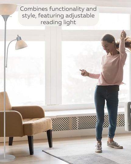 Adjustable Silver Floor Lamp with Reading Light By Light Accents - Susan Modern Standing Lamp For Living Room/Office Lamp 72" Tall - 150-watt With Side Reading Light Corner Lamp (Silver) - LeafyLoom