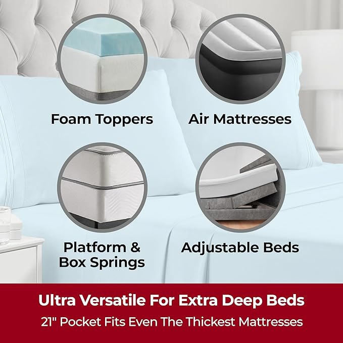 Mellanni Extra Deep Twin Sheets - 3 PC Iconic Collection Bedding Sheets & Pillowcases - Hotel Luxury, Ultra Soft, Cooling Bed Sheets - Extra Deep Pocket up to 21 inch (Twin, Aqua) - LeafyLoom