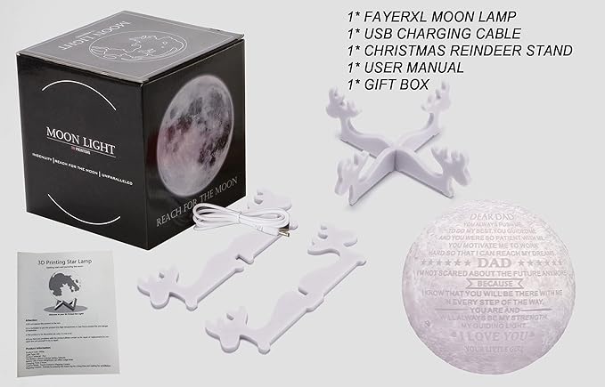 Personalized Bonus Step Father Gifts for SeniorsCool 3D Moon Lamp,Thank You Gifts Moon Decor for Best Dad from Daughter and Son,Moon Lights for Bedroom Birthday Gifts for Dad - LeafyLoom
