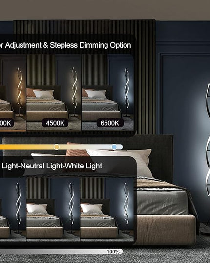 Spiral LED Floor Lamp for Bedroom,Modern Floor Lamp with Remote Control 60 Inch Dimmable Black Floor Lamp 48W Standing Lamp Timing 3 Color Temperature Corner Floor Lamps for Living Room - LeafyLoom