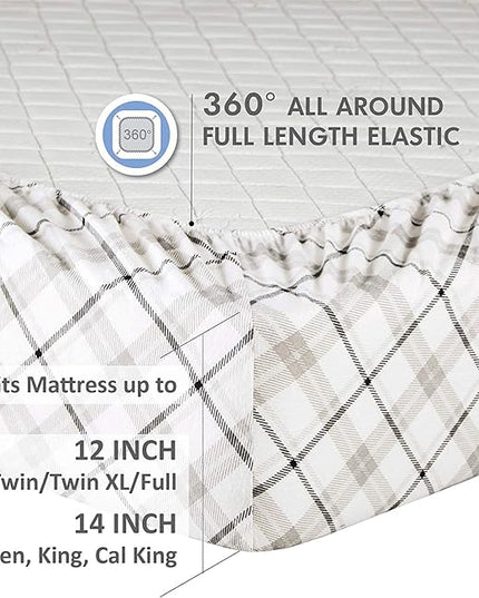 Comfort Spaces Cotton Flannel Breathable Warm Deep Pocket Sheets with Pillow Case Bedding, Cal King, Grey Plaid 4 Piece - LeafyLoom