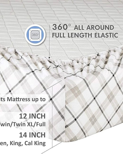 Comfort Spaces Cotton Flannel Breathable Warm Deep Pocket Sheets With Pillow Case Bedding, Twin, Grey Plaid, 3 Piece - LeafyLoom