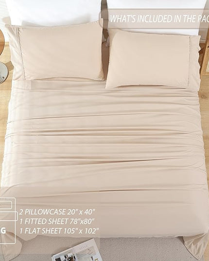Whitney Home Textile King Sheet Set - 4 Piece Luxury Cooling Bed Sheets for King Size Bed, Silky Soft Sheets 16" Deep Pocket, Hotel Bedding Sheets and Pillowcases, Wrinkle Free Oeko-Tex Sheets - LeafyLoom