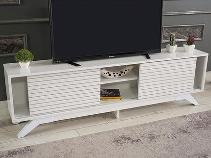 NicBex TV Stand for 60 Inch TV Modern TV Media Console Table with 2 Sliding Door Cabinet 2 Shelves,Entertainment Center with Storage for Living Room,67 Inch,White - LeafyLoom