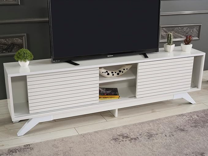 NicBex TV Stand for 60 Inch TV Modern TV Media Console Table with 2 Sliding Door Cabinet 2 Shelves,Entertainment Center with Storage for Living Room,67 Inch,White - LeafyLoom