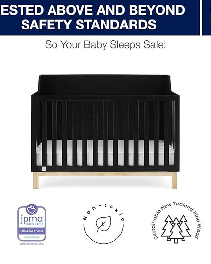 babyGap by Delta Children Oxford 6-in-1 Convertible Crib TrueSleep 2-Stage Deluxe Crib and Toddler Mattress (Bundle), Ebony/Natural - LeafyLoom