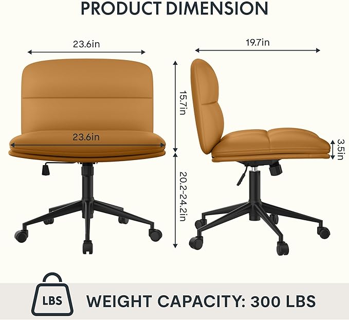 FLEXISPOT Criss Cross Chair with Wheels, Vanity Chair with High Back, Criss Cross Office Chair, Armless Desk Chair with Comfy Wide Seat Cushion for Home Office（Golden Brown） - LeafyLoom