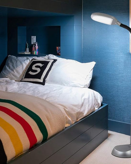 Brightech Litespan Titanium Silver LED Floor Reading Lamp, Energy Efficient, Adjustable Standing, 850-950 Lumens, 12W, 3-Year Warranty - LeafyLoom