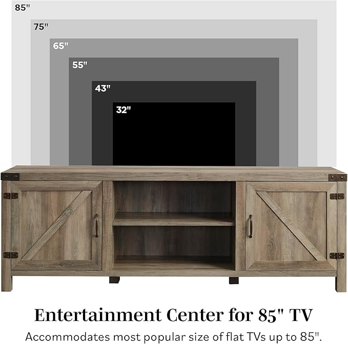 Walker Edison Georgetown Modern Farmhouse Double Barn Door TV Stand for TVs up to 80 Inches, 70 Inch, Rustic Oak, Without Fireplace, 15.75 x 70 x 24 inches - LeafyLoom