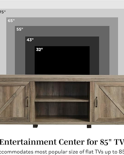 Walker Edison Georgetown Modern Farmhouse Double Barn Door TV Stand for TVs up to 80 Inches, 70 Inch, Stone Grey - LeafyLoom