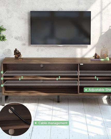 Novilla Media Console, TV Stand for TV's up to 58" Flat Screen Living Room Storage Cabinet Doors and Shelves Entertainment Center, 53 Inches, Walnut - LeafyLoom