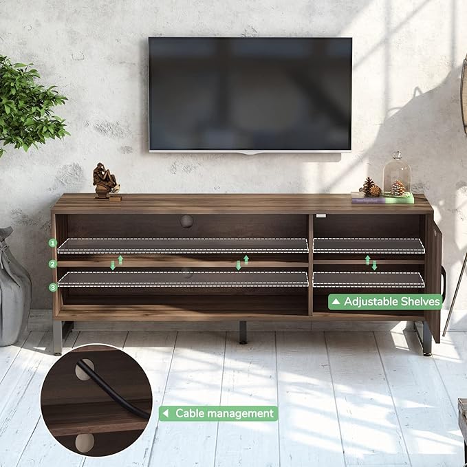 Novilla Media Console, TV Stand for TV's up to 58" Flat Screen Living Room Storage Cabinet Doors and Shelves Entertainment Center, 53 Inches, Walnut - LeafyLoom
