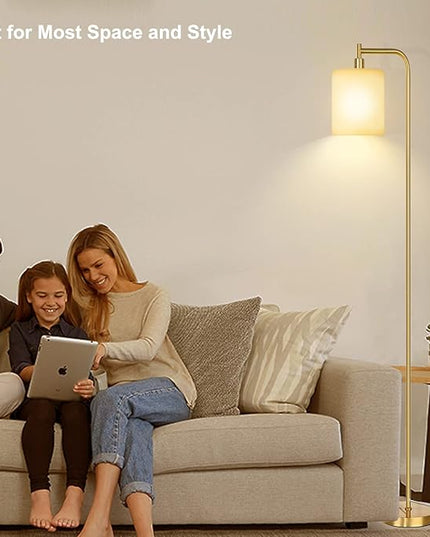 QiMH Floor Lamps for Living Room, Modern LED Standing Reading Light for Bedroom with Glass Shade, Tall Gold Industrial 3 Colors Dimmable Pole Lamp with Foot Control for Home Office Corner Decor - LeafyLoom