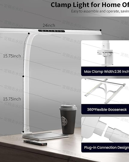 2-in-1 Desk Lamp with RGB Backlight,Architect Desk Lamps for Home Office,24W Tall Desk Lamp with Clamp,60"Timer,25 Lighting Modes,Eye Protection Swing Arm Lamp for Home/Office/Gaming/Study - LeafyLoom