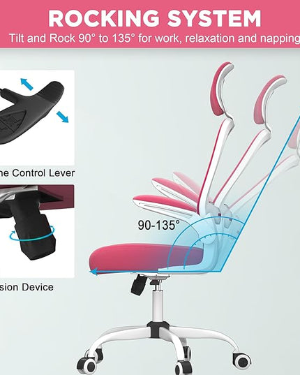 Mimoglad Office Chair, High Back Ergonomic Desk Chair with Adjustable Lumbar Support and Headrest, Swivel Task Chair with flip-up Armrests for Guitar Playing, 5 Years Warranty - LeafyLoom