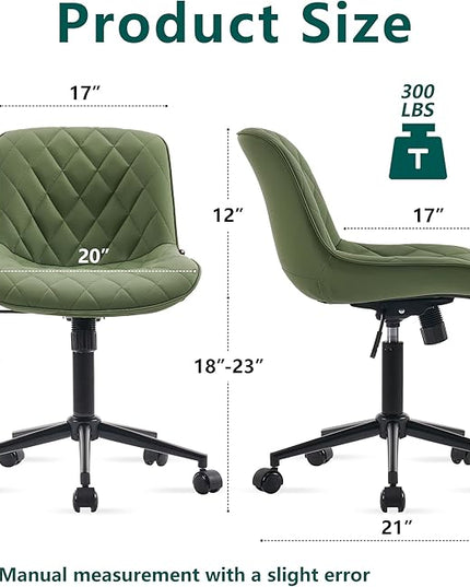 YOUNUOKE Office Chair Desk Chair with Wheels, Thick Upholstery Comfy Armless Task Chair, Home Office Chair Faux Leather Swivel Desk Chairs, Waiting Reception Chair Computer Chair, Olive Green - LeafyLoom