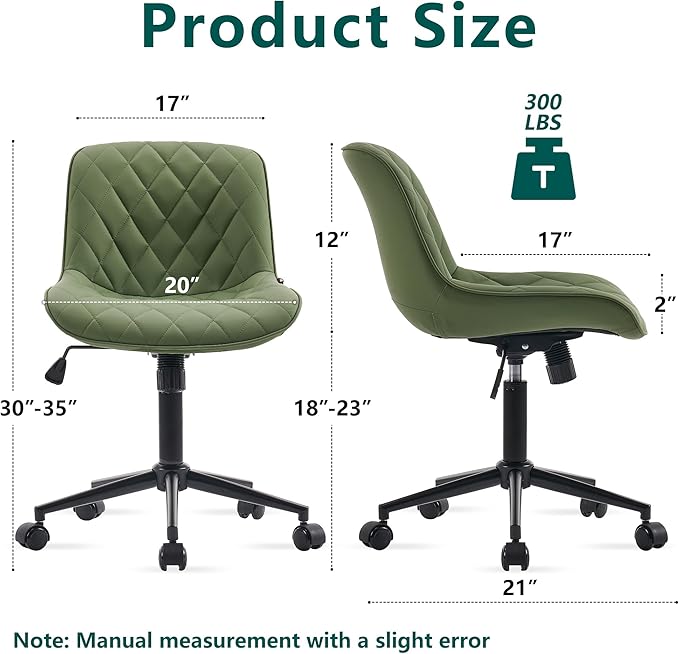 YOUNUOKE Office Chair Desk Chair with Wheels, Thick Upholstery Comfy Armless Task Chair, Home Office Chair Faux Leather Swivel Desk Chairs, Waiting Reception Chair Computer Chair, Olive Green - LeafyLoom