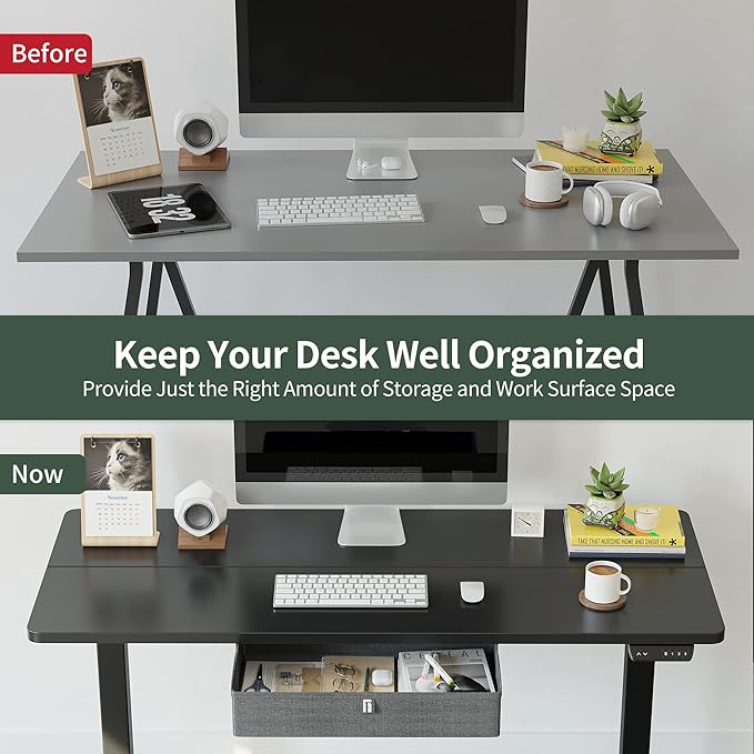 FEZIBO 63 x 24 Inches Standing Desk with Drawer, Adjustable Height Electric Stand up Desk with Storage, Sit Stand Home Office Desk, Ergonomic Computer Desk, Black - LeafyLoom