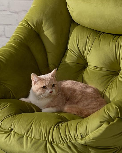 HollyHOME Modern Fabric Large Lazy Chair, Accent Oversized Comfy Reading Chair, Thick Padded Cozy Lounge Chair with Armrest, Steel Frame Leisure Sofa Chair for Living Room, Bedroom, Dorm, Army Green - LeafyLoom