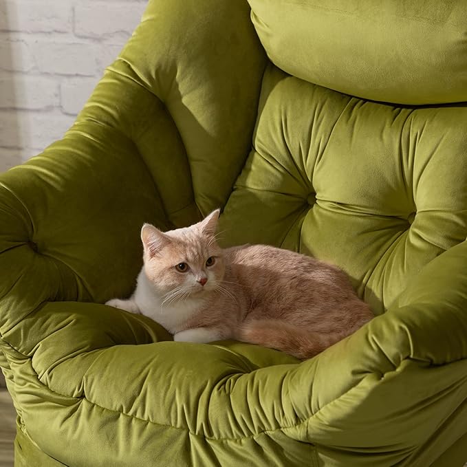 HollyHOME Modern Fabric Large Lazy Chair, Accent Oversized Comfy Reading Chair, Thick Padded Cozy Lounge Chair with Armrest, Steel Frame Leisure Sofa Chair for Living Room, Bedroom, Dorm, Army Green - LeafyLoom