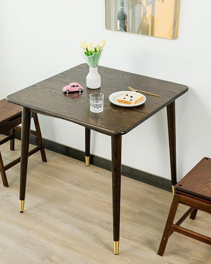 Dining Table 31.5“, Square Small Solid Wood Kitchen Table with Copper Decor for 2, Mid Century Modern Kitchen Dining Table, Oak Finish, Walnut, 31.5 x 31.5 x 29.5 Inch, Walnut - LeafyLoom