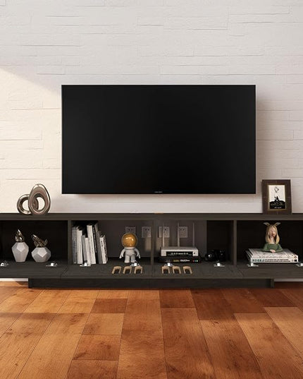Pmnianhua Floating TV Stand,85'' Wall Mounted TV Cabinet, Mid Century TV Bench Under TV Entertainment Center Shelf TV Console Table with 4 Cabinets for Living Room Bedroom (Dark Grey) - LeafyLoom