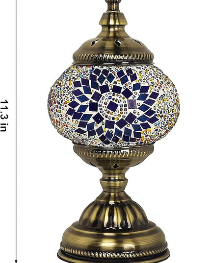 Turkish Moroccan Lamp Mosaic Stained Glass Lamp Bohemian Tiffany Style Bedside Lamps (Blue Multi-colored) - LeafyLoom