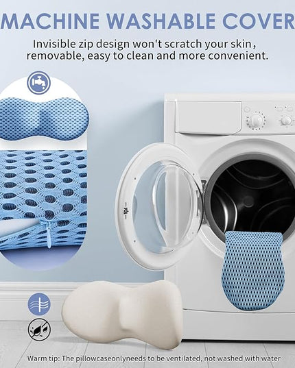 Lumbar Support Pillow Ergonomic Memory Foam, Relieve Back Pain, CMFY Breathable & Detachable & Washable, Perfect for Office Chairs, Car Seats, Beds (Blue) - LeafyLoom