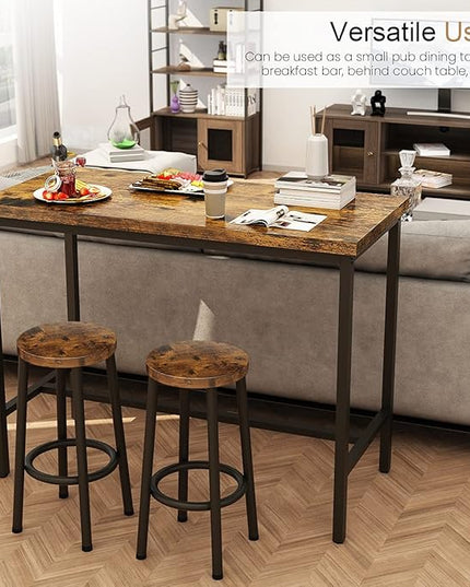 Recaceik 3 Piece Pub Dining Set, Modern bar Table and Stools for 2 Kitchen Counter Height Wood Top Bistro Easy Assemble for Breakfast Nook Living Room Small Space Restaurant, Rustic Brown 39” - LeafyLoom