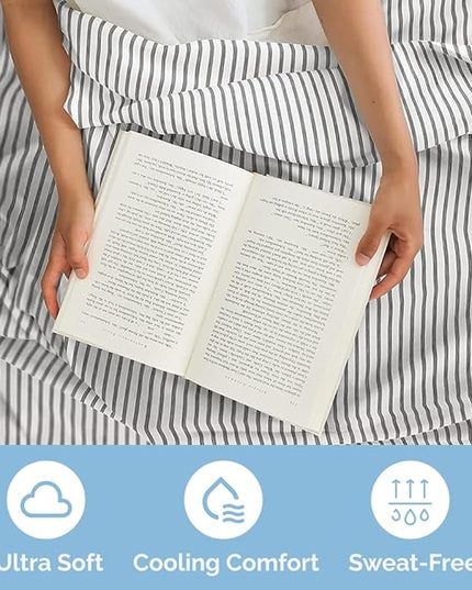 Cal King Size 4 Piece Sheet Set - Comfy Breathable & Cooling Sheets - Hotel Luxury Bed Sheets for Women & Men - Deep Pockets, Easy-Fit, Soft & Wrinkle Free Sheets - Grey Stripes Oeko-Tex Bed Sheet Set - LeafyLoom