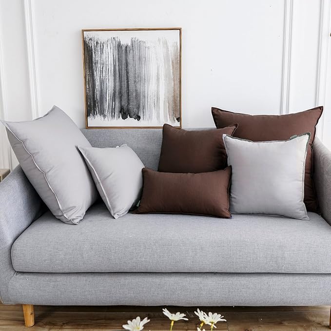 Jeanerlor Solid Cotton Linen Decoration Toss Throw Pillow Sham Cushion Case Special Pillow Cover Delicate Decorative Pillowcase for Bed/Chair/Couch, 18"x18"(45 x 45cm),2 Packs, Brown - LeafyLoom