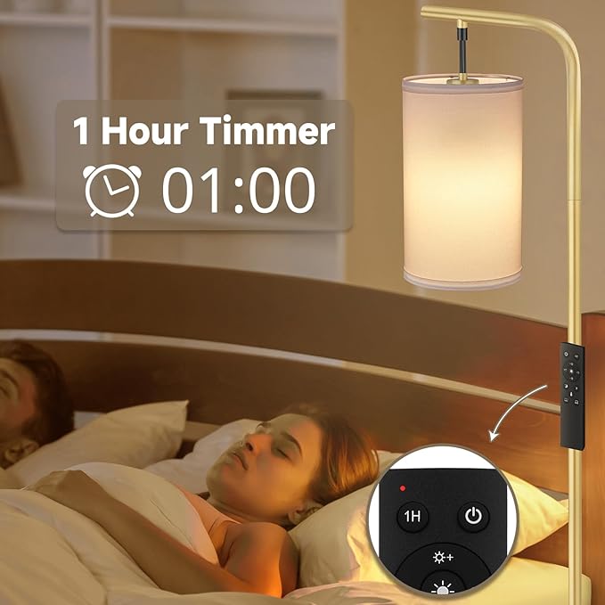 Floor Lamp for Living Room, 9W LED Bulb, Remote Custom Color Temperature & Brightness, Standing Lamps for Bedroom Office Kid Room, Gold - LeafyLoom
