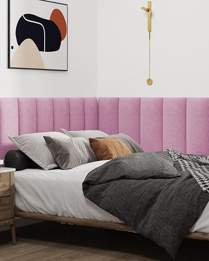 Upholstered Wall Mounted Headboard, 3D Soundproof Wall Panels Peel and Stick Headboard for King Size, Reusable and Removable Tufted Bed Headboard in Light Pink(12 Panels, 10" x 24") - LeafyLoom