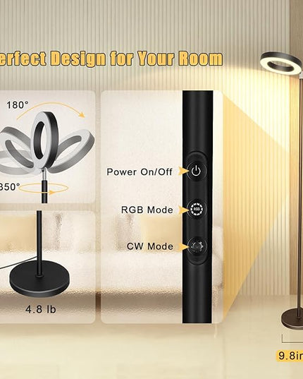 Smart Floor Lamp 42W 3700LM, Double-sided Super Bright Torchiere LED Floor Lamps Work with Alexa Google Home, 2700K-6500K Dimmable RGBCW Color Changing Tall Standing Light for Bedroom Living Room - LeafyLoom