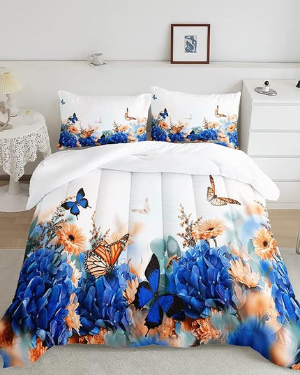 CVHOUSE Butterfly Bedding Set,Butterfly Comforter Queen,Butterfly Comforter Set for Girls Kids Teens,Butterflies Quilt Set with 1 Comforter and 2 Pillow Cases- 3 Piece - LeafyLoom