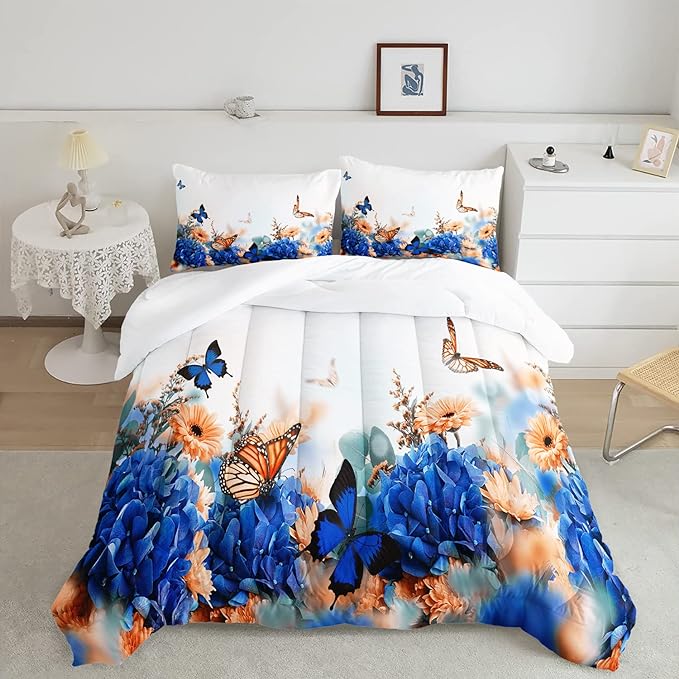 CVHOUSE Butterfly Bedding Set,Butterfly Comforter Twin,Butterfly Comforter Set for Girls Kids Teens,Butterflies Quilt Set with 1 Comforter and 2 Pillow Cases- 3 Piece - LeafyLoom