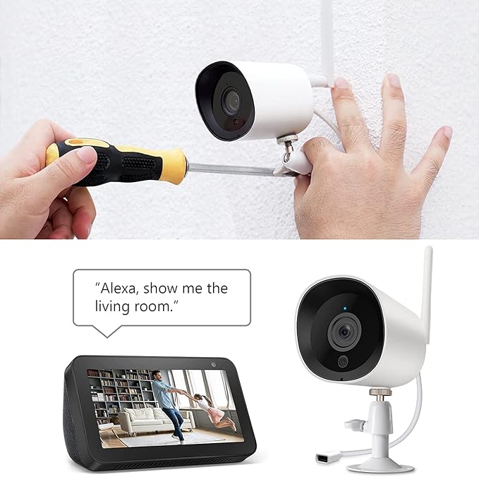 Rraycom 2K WiFi Security Cloud Camera for Outdoor, 3MP Wireless Camera(Plug-in) with Night Vision, Motion Detection, IP66 Waterproof, Cloud Storage, 24/7 Live Video, Compatible with Alexa(2pack) Rraycom