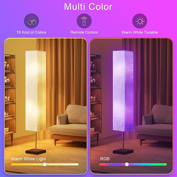 65“ Floor Lamp for Living Room, RGB Color Changing-2700K-6000K Led Floor Lamp Standing Lamp Corner Floor Lamp with Remote Control Modern Floor Lamp for Bedroom, Office Beige(Bulbs Included) - LeafyLoom